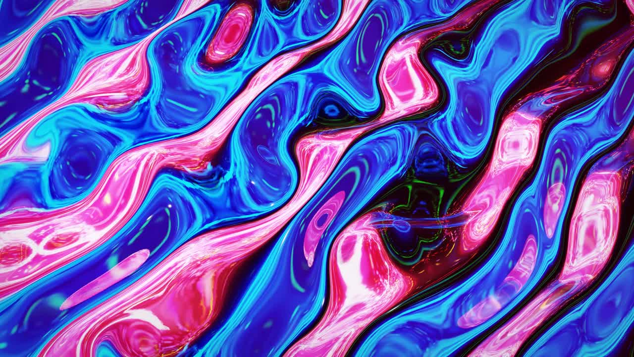 Looped abstract iridescent fluid background. Beautiful wavy glass surface of liquid with pattern, gradient color and flow waves on it. Creative bright bg with soft smooth animation.