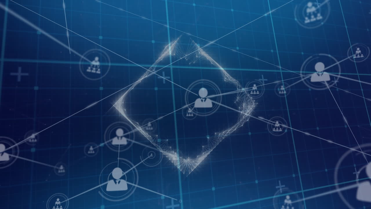 그리드 위의 사람 아이콘과 연결된 네트워크의 애니메이션