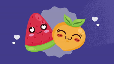 watermelon and mango kawaii characters animation