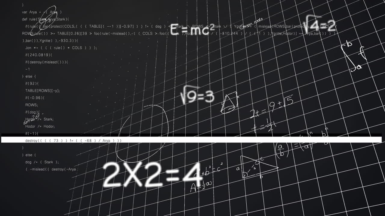 Animation of data processing over mathematical equations