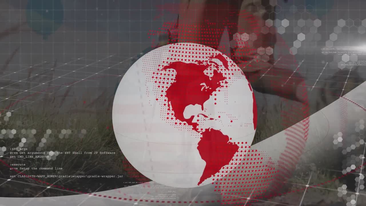 초원 에 있는 코카시안 남성 산책자 들 에 대한 데이터 와 지구 의 애니메이션