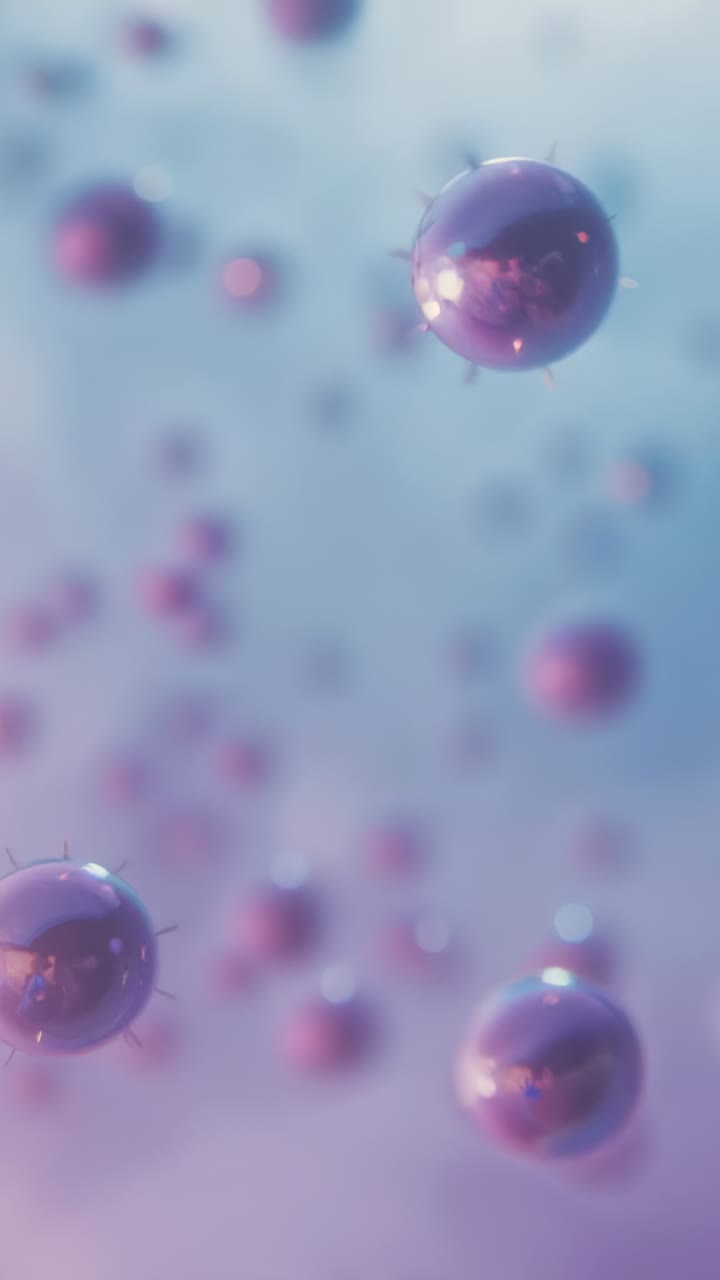 Vertical video: Panning camera bringing 3D purple spiked orb into focus in pastel showing glints