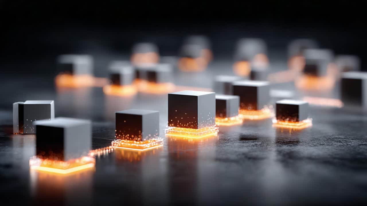 Dynamic Simulation of Glowing Cubes Arranged in a Tantalizing Network, Emitting Pulsating Light amidst a Dark Background, Showcasing a Mesmerizing Visual Effect