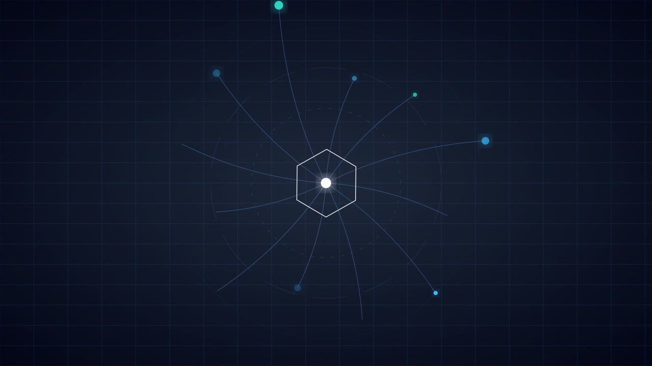 Abstract Digital Hexagon Network Animation with Rotating Nodes