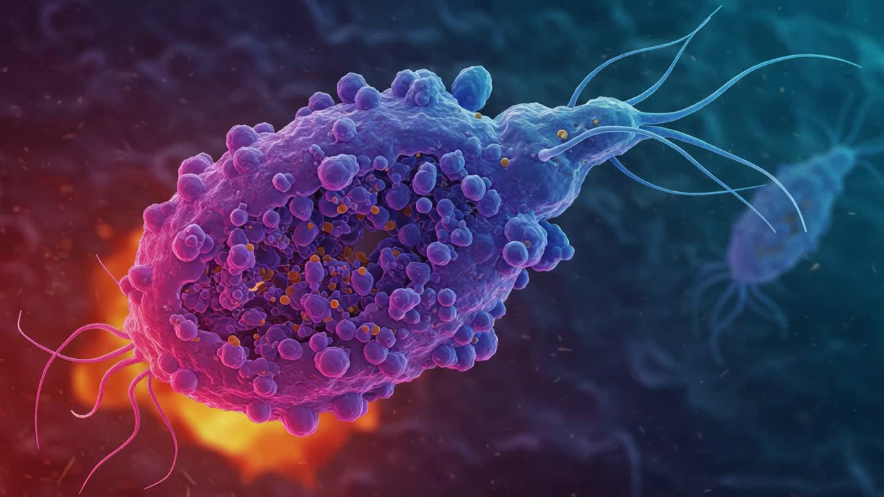 Magnified View of a Colorful Microscopic Organism Exhibiting Intricate Structures and Vibrant Colors, Showcasing Unique Features in a Detailed Biological Illustration