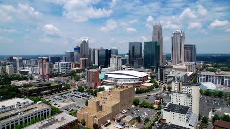 Aerial-tilt-up-Charlotte-NC-Skyline,-Charlotte-North-Carolina