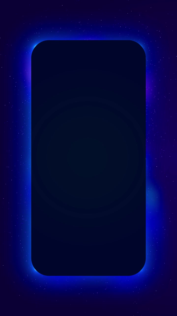 Blue rounded neon panel background with dark central space glowing edge light and star particle