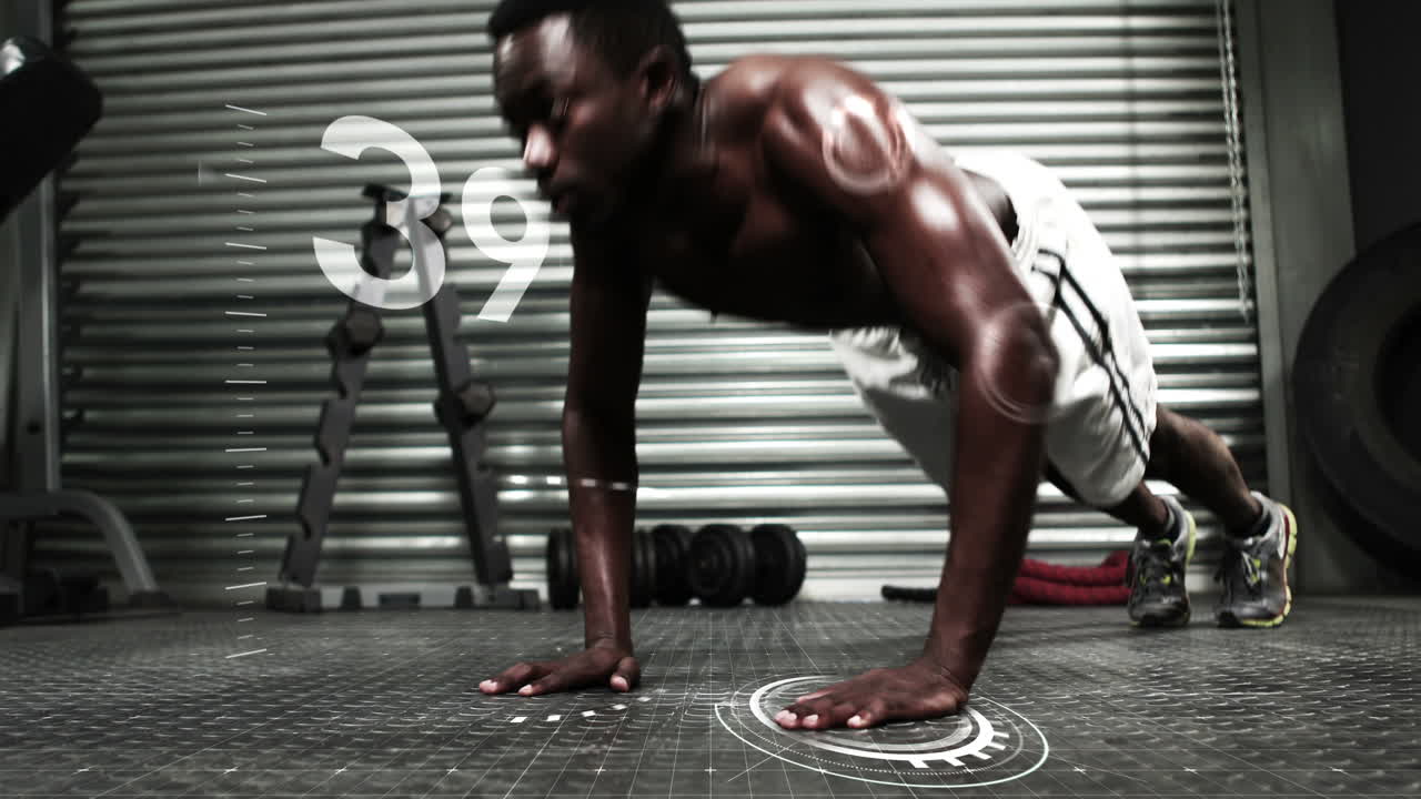 Strong man doing push ups with counter