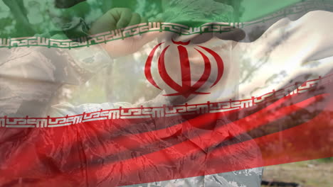 animación de la bandera de irán sobre los soldados afroamericanos