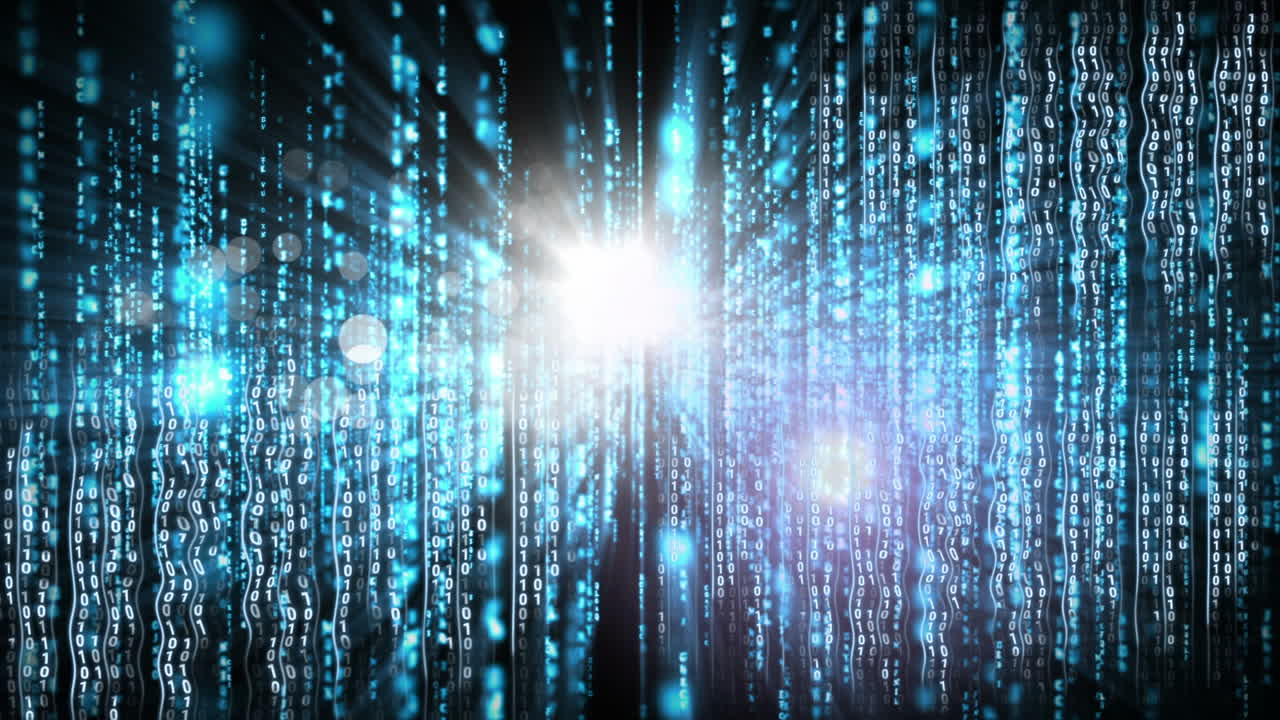 Conceptual digital animation showing binary code technology 4k