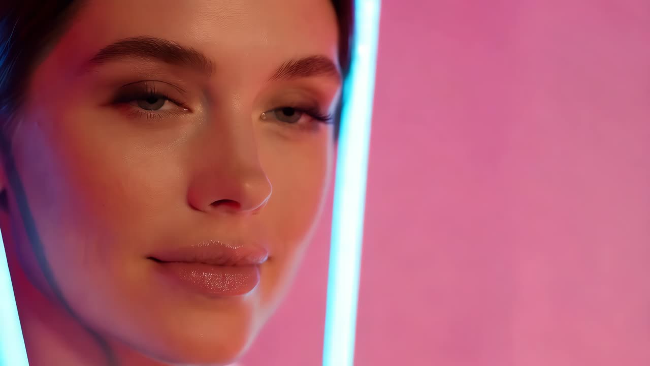 retrato de mujer con luces de neón