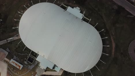 white large velodrome cycling track exterior from above, aerial view