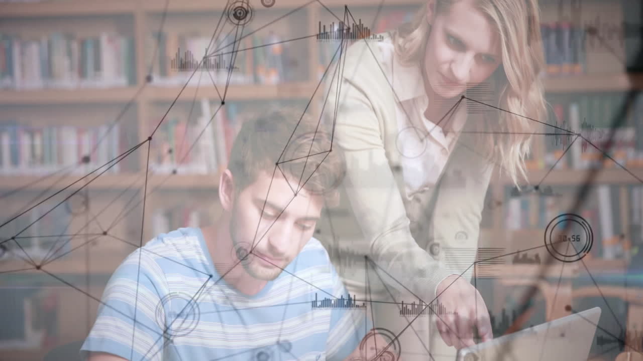 сетевые соединения и обработка данных анимация над студентами, изучающими в библиотеке