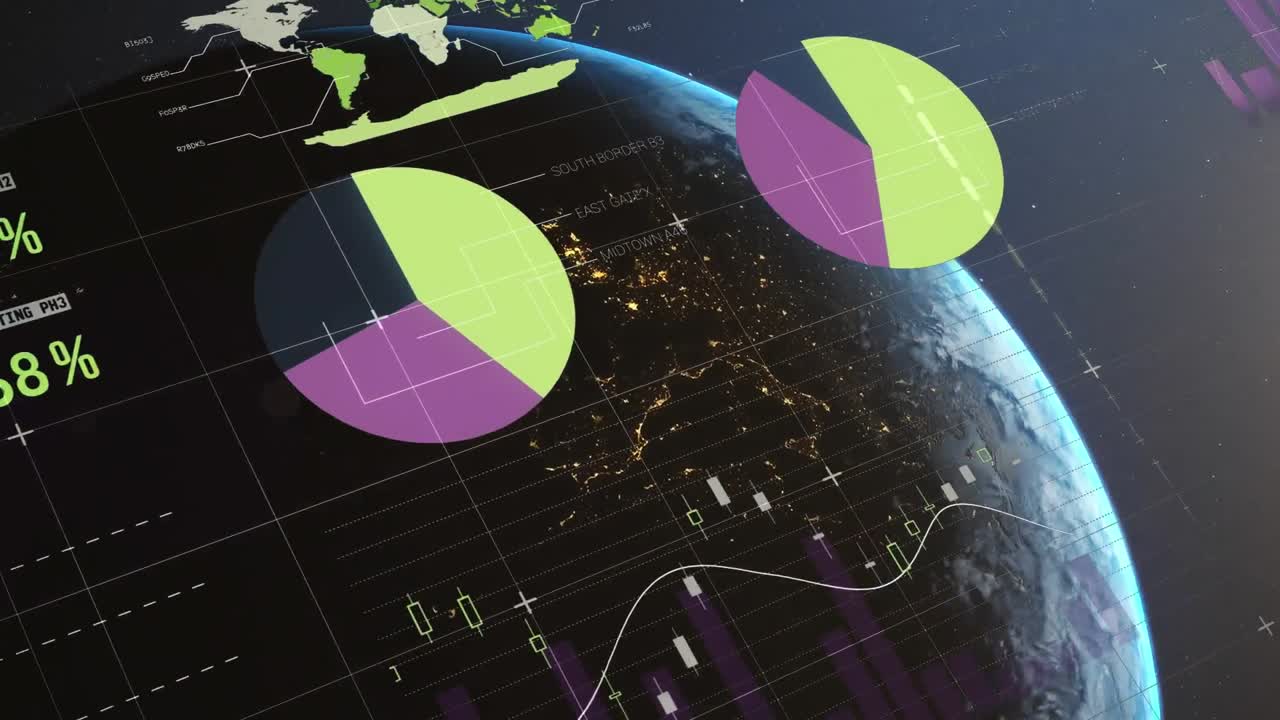 Animation of data processing and statistics over globe