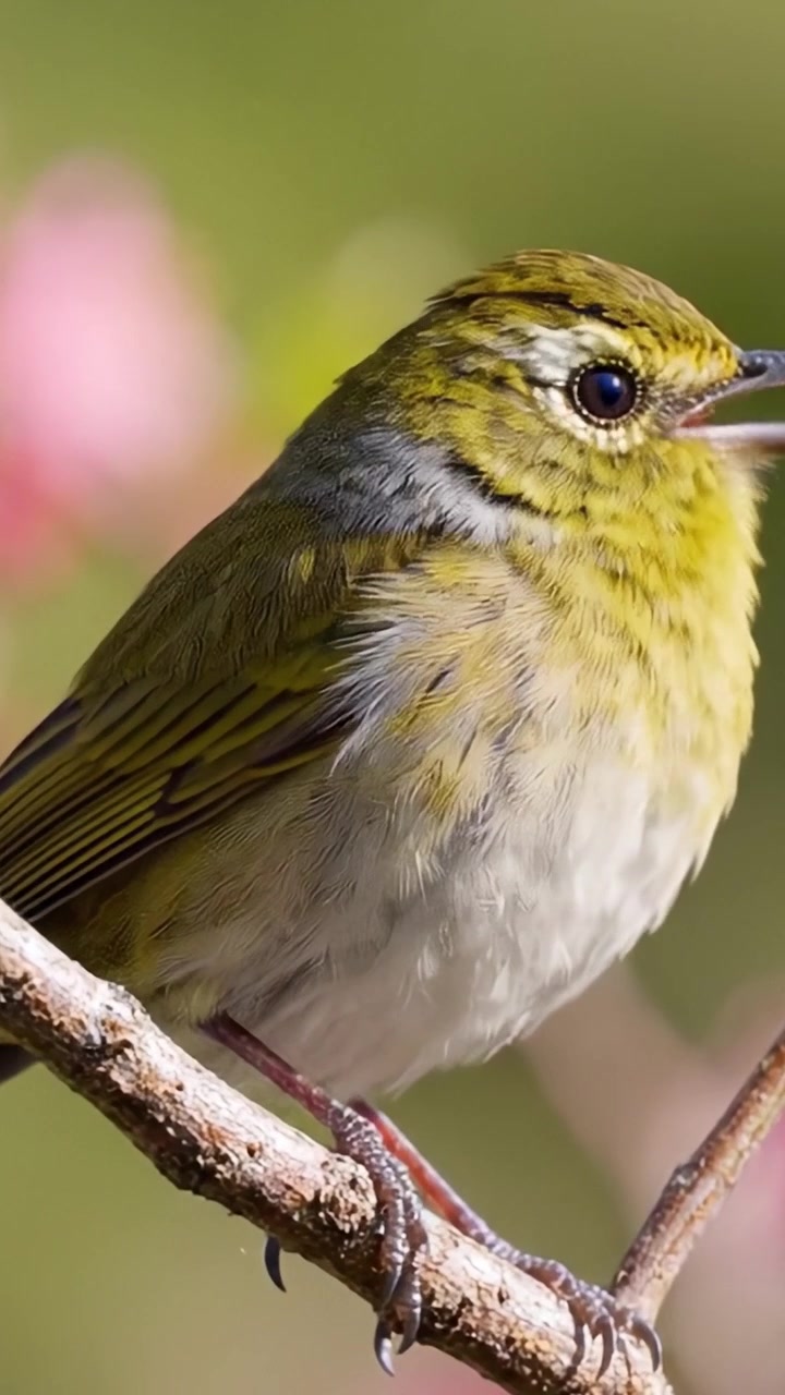 Um belo close-up de um pequeno pássaro empoleirado em um galho, exibindo suas penas vibrantes e características encantadoras contra um fundo suave e desfocado.