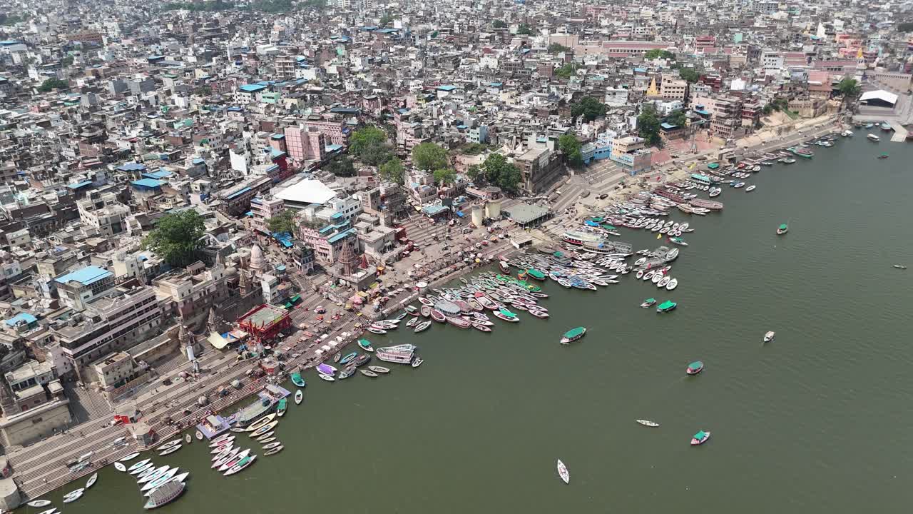 Panoramic aerial view capturing the spiritual essence of Varanasi.