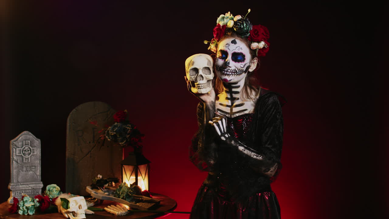 Woman with Sugar Skull Makeup for Day of the Dead