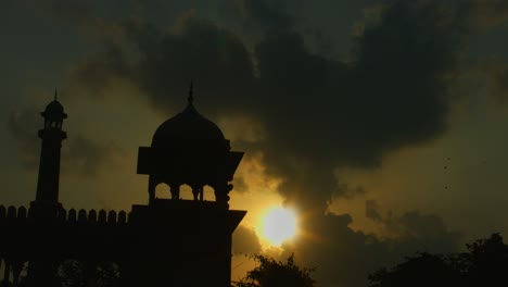 locked-on shot of mosque at sunset, jama masjid, delhi, india