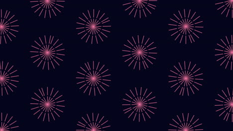 Repeat neon futuristic flowers pattern with rainbow lines on black gradient