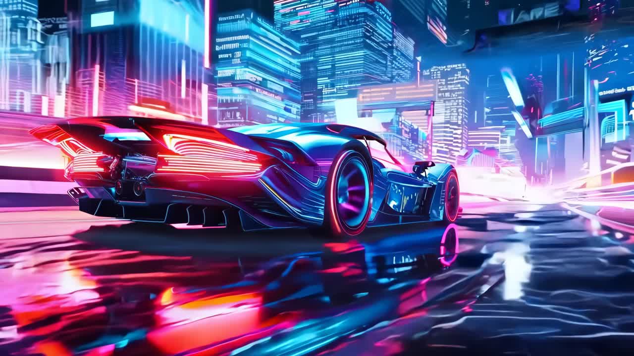 밤에 도시를 주행하는 미래형 자동차