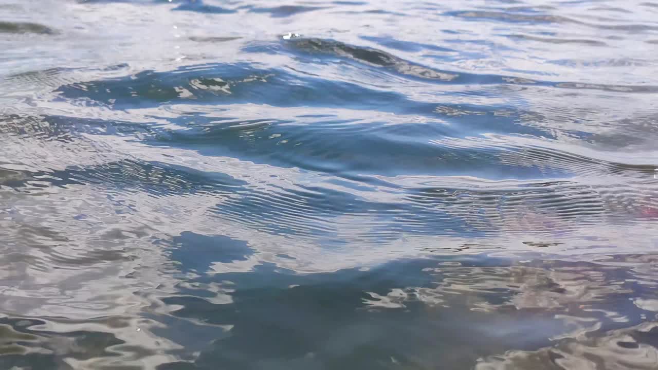 푸른 물 표면, 야생 호수의 파도, 클로즈업