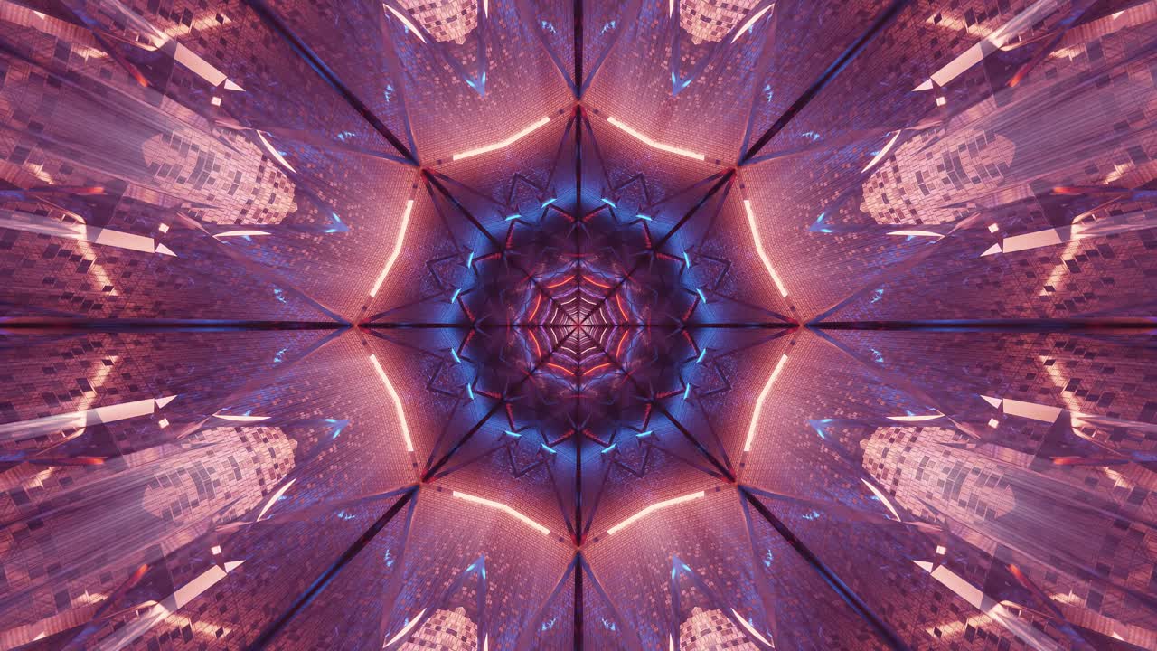 túnel hexagonal abstracto y transparente con luz de neón parpadeante, interior de ciencia ficción, corredor futurista vj para títulos tecnológicos y fondo