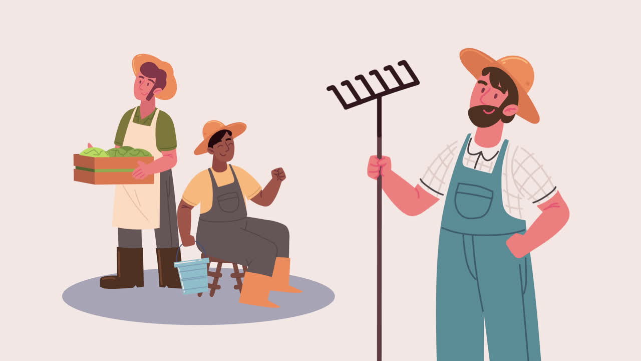 three male farmers characters animation
