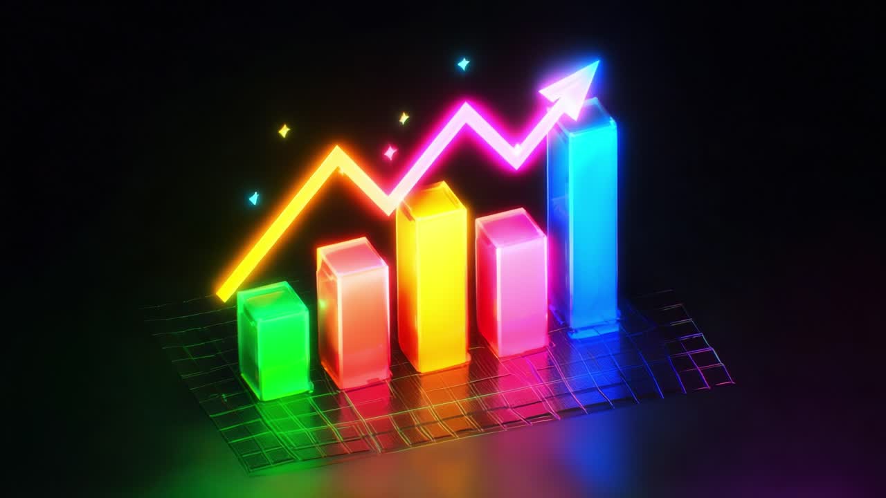 Colorful Neon Growth Chart: A Dynamic Representation of Statistical Trends Illustrating Positive Progress and Increasing Values Captured in Vivid Light and Form