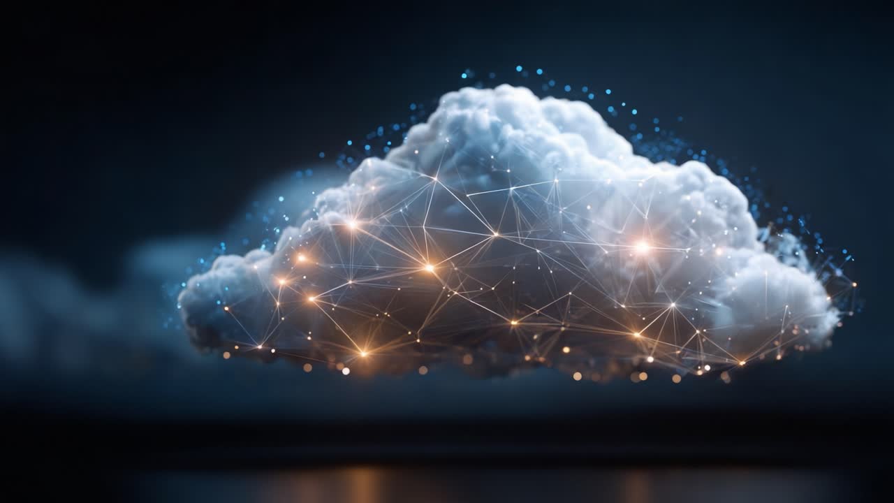 A Captivating Render of a Plausible Cloud Structure with Illuminating Connections, Showcasing the Fusion of Natural Elements and Digital Technology in a Visual Masterpiece