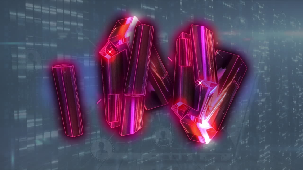 animación del procesamiento de datos sobre cristales y puntos de luz