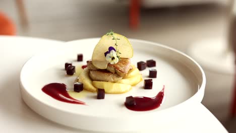 gourmet foie gras dish with apple and beetroot