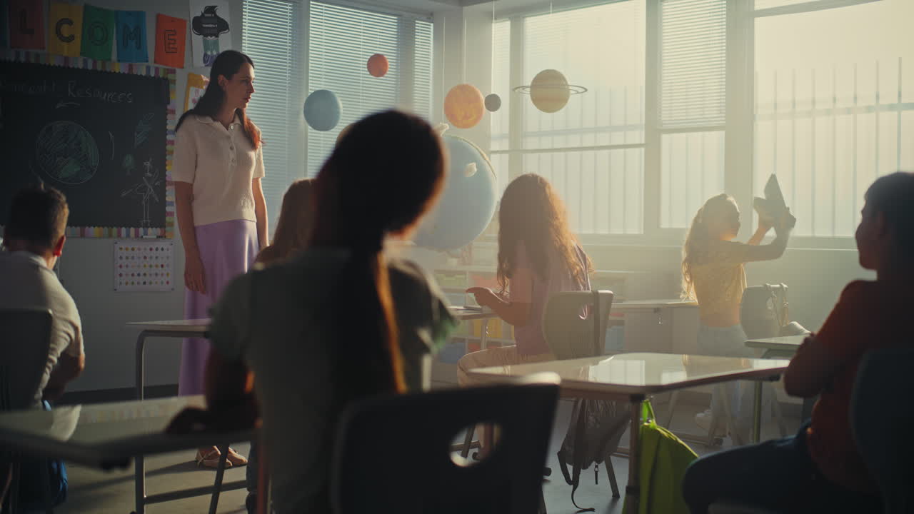 Primary School Children Opening Notebooks Preparing for Writing School Test