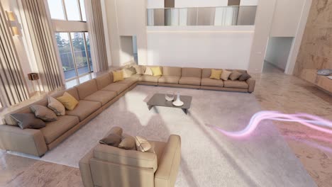 luxury living room and home decor, 3d motion graphics illustration of modern interior design