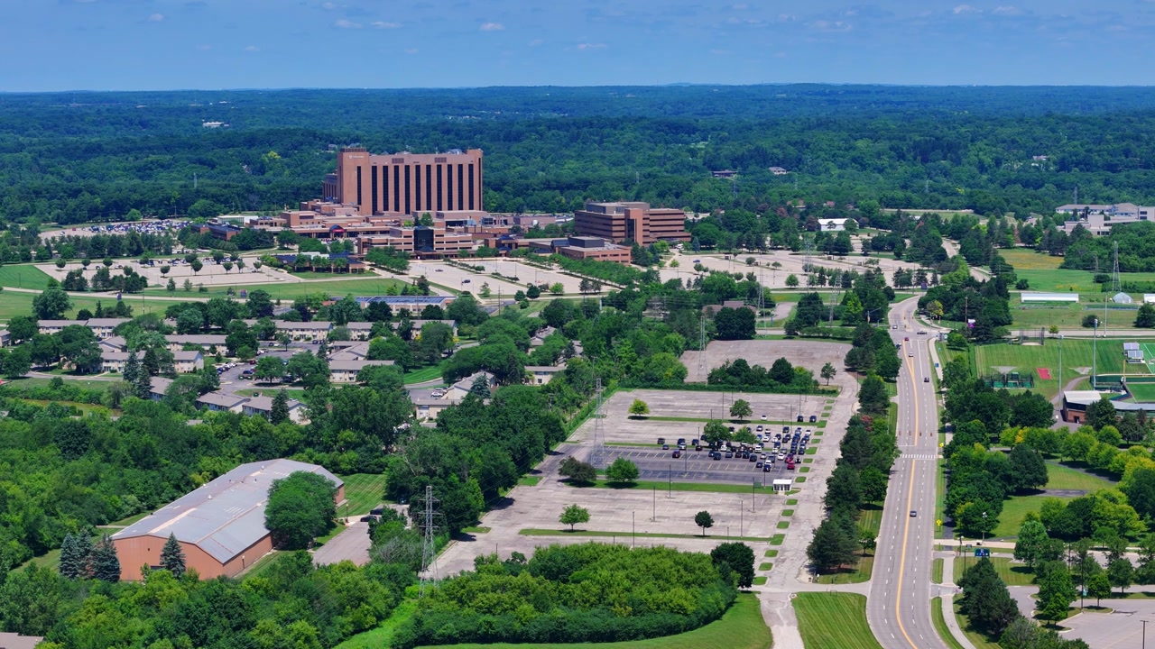 Drone video of Trinity Health Reichert Medical Center in Ypsilanti, Michigan, USA