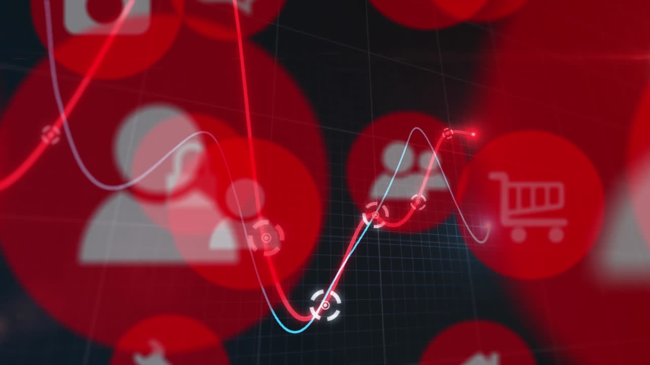 온라인 쇼핑 디지털 아이콘을 통해 금융 데이터 처리를 하는 라인의 애니메이션