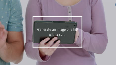 animation of ai text data processing and diverse people using electronic devices