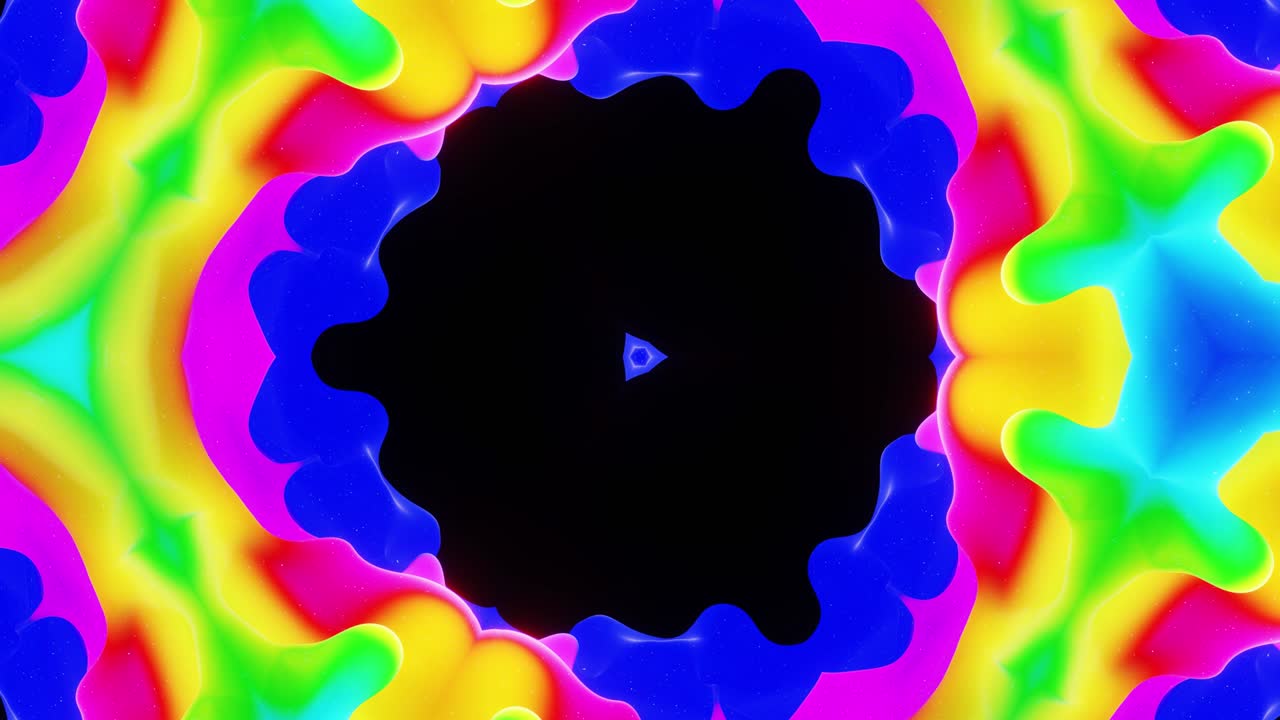 efecto caleidoscopio con ondas abstractas. estructuras 3d simétricas abstractas como el caleidoscope líquido en animación en bucle, gradientes de color suaves con brillo brillante. hermoso patrón 3d abstracto bg.