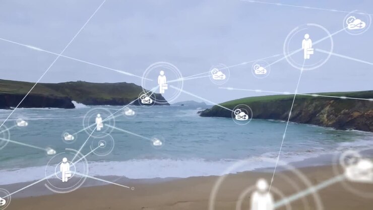 Animation of network of connections over landscape