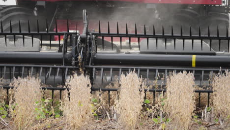 Slow-Motion-Close-Up-of-Combine-Harvester-Blades-Cutting-Through-Grain-Crops