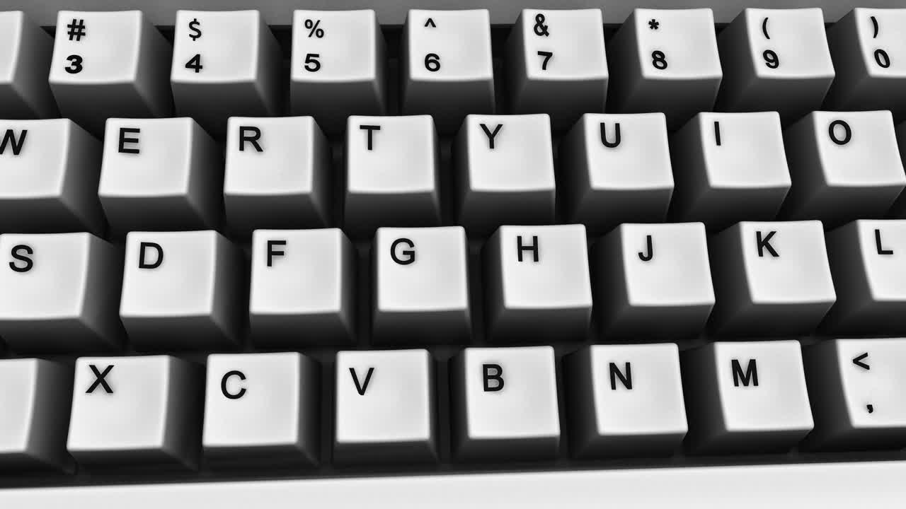 Tracking Across 3D Keyboard with Numbers, Letters and Symbols. Great for business presentations, customer support concepts, online education, and workplace productivity videos. 4K