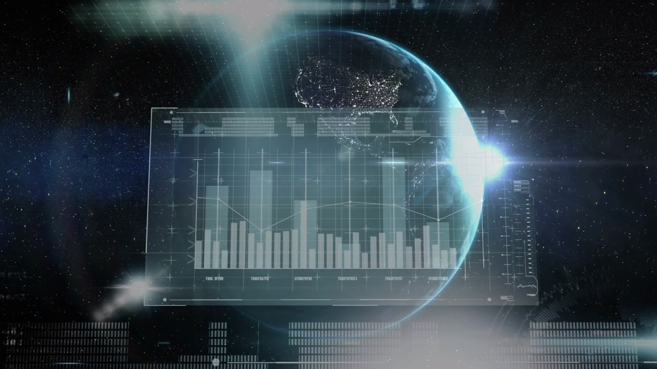 Animation of data processing over globe on black background