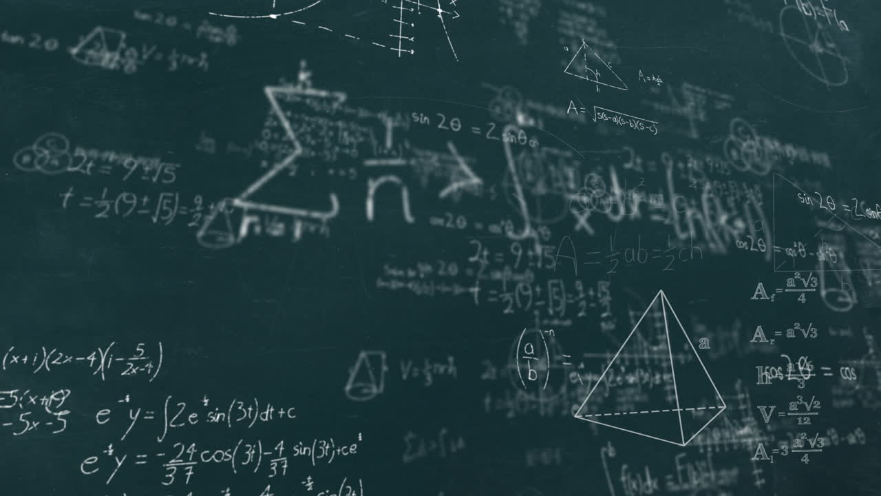 animación de ecuaciones matemáticas que se mueven sobre fondo verde