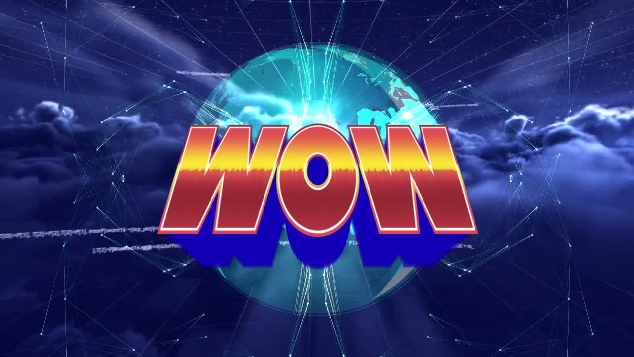 데이터 처리에 대한 와우와 구름이 가득한 하늘에 있는 지구의 애니메이션