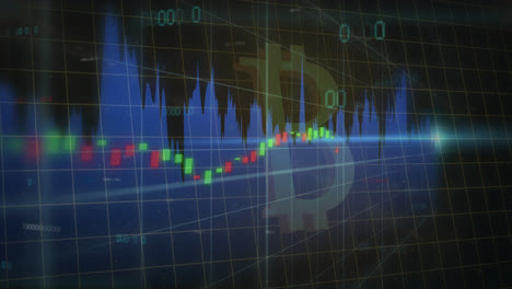 animation of bitcoin symbol over data processing