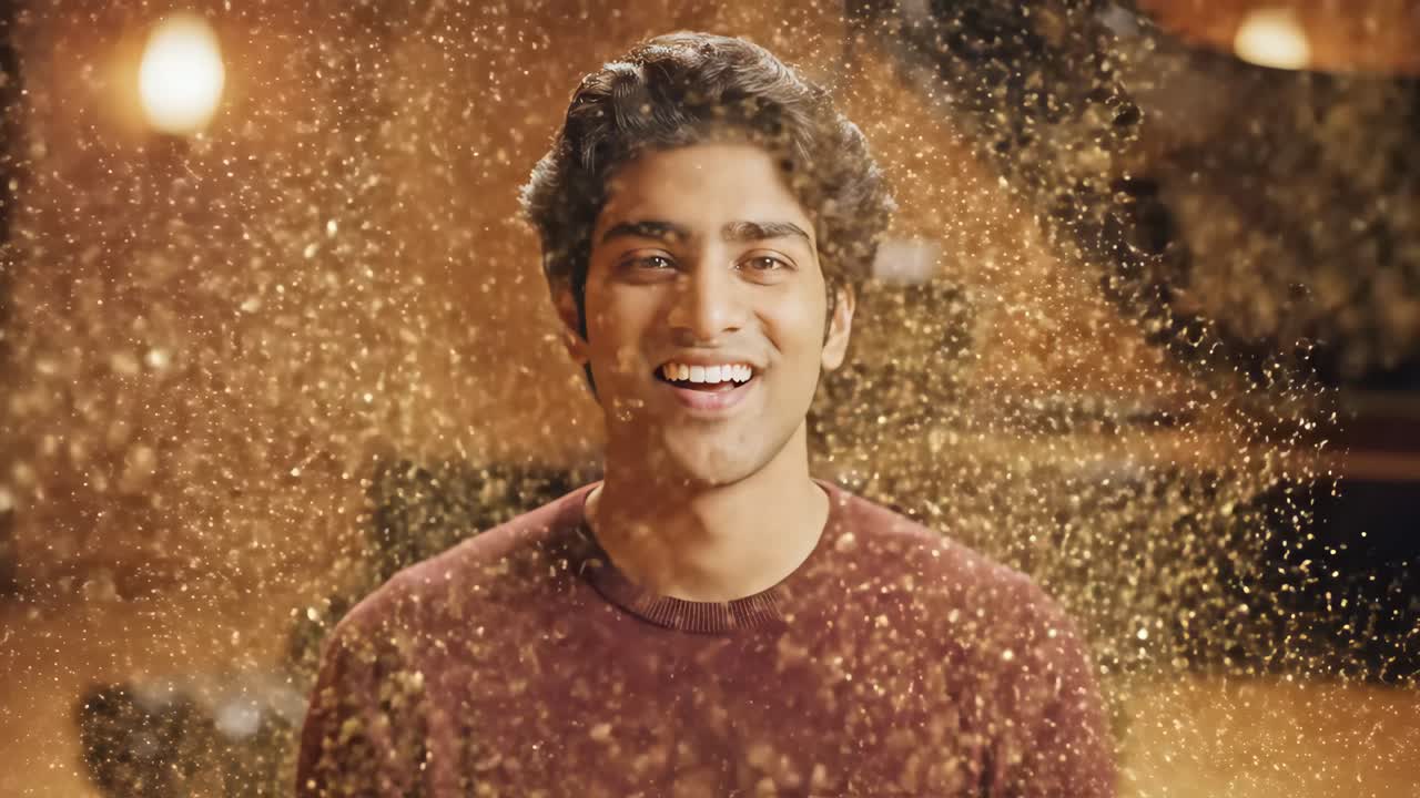 Smiling man with golden sparkles