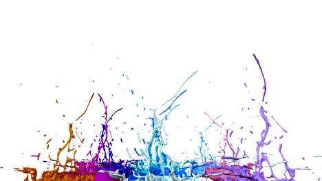 3d splashes of paint dance in 4k on white background. simulation of splashes of ink on a musical speaker that play music. v16