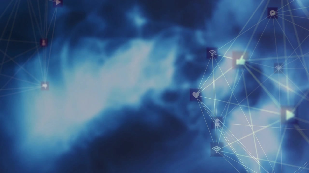 Digital Network Connection with Social Media Icons on Blue Background