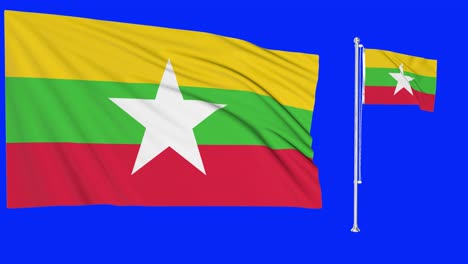 green screen waving myanmar flag or flagpole