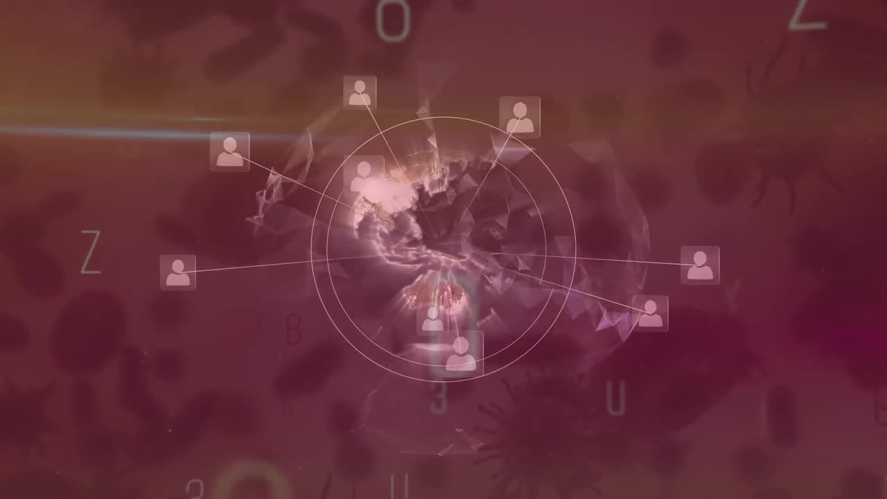 animación de redes de conexiones con globo sobre células