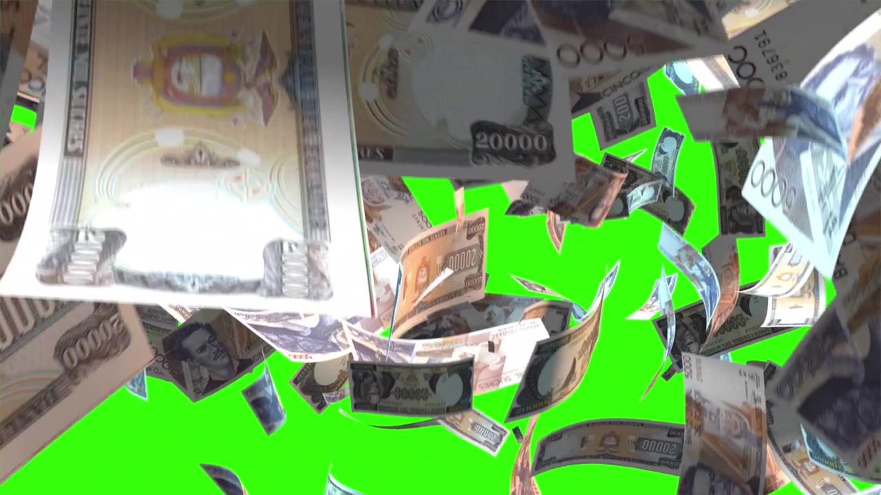 Falling Money on Green Screen